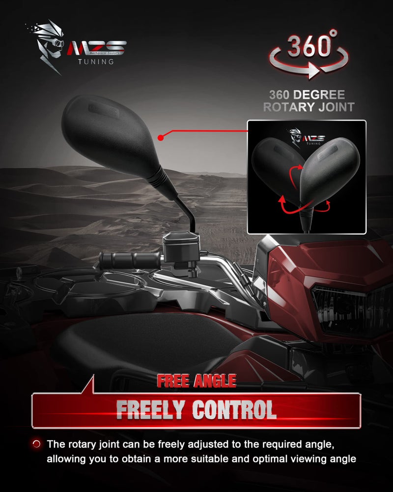 MZS ATV Mirrors with Aluminum Mounts, 8MM 10MM Motorcycle Handlebar Side Mirror Rear View Accessories Compatible with Motorbike Street Adventure Dirt Bike E-Bike Snowmobile Scooter Moped GY6 Quad - Image 5